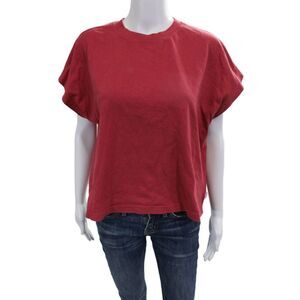 Designer Women Basic Red Cotton Crew Neck Short Sleeve T-Shirt Size M